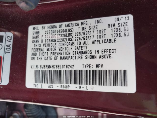 5J6RM4H78EL016242 Honda Cr-v Ex-l