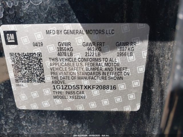 1G1ZD5STXKF208816 Chevrolet MALIBU LT