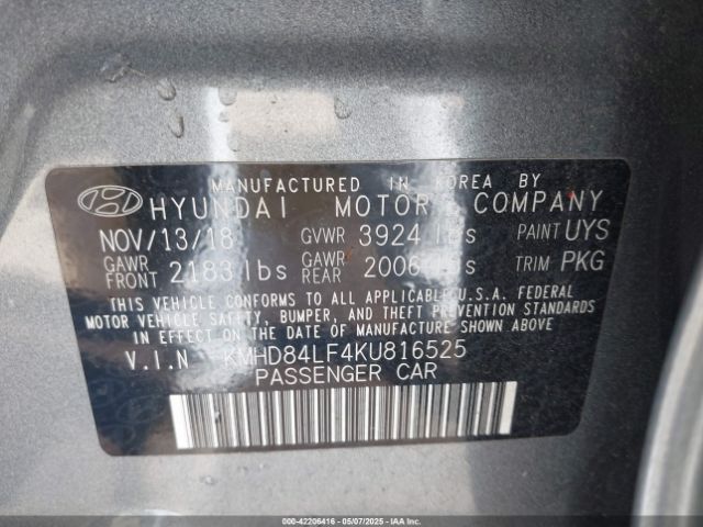 KMHD84LF4KU816525 Hyundai Elantra Value Edition
