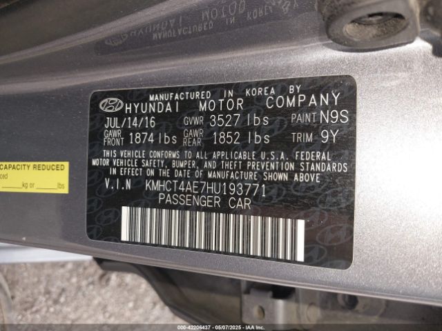 KMHCT4AE7HU193771 Hyundai ACCENT SE