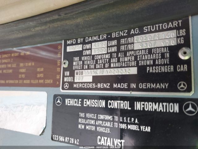 1985 MERCEDES-BENZ 380 WDBBA45C7FA020232 Photo 8