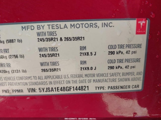 2016 TESLA MODEL S 5YJSA1E48GF144821 Photo 8
