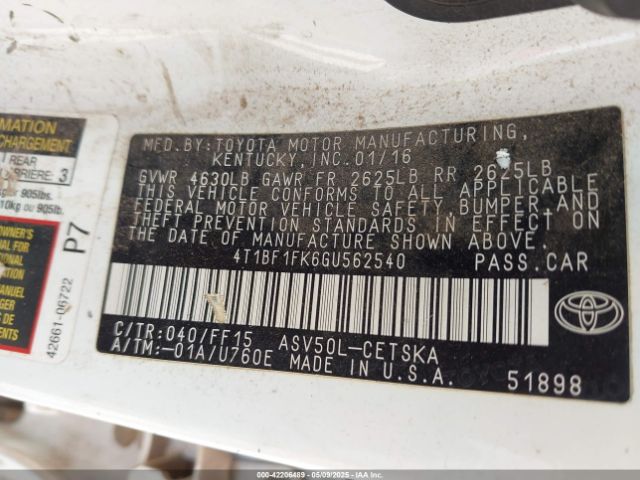 4T1BF1FK6GU562540 Toyota CAMRY SE