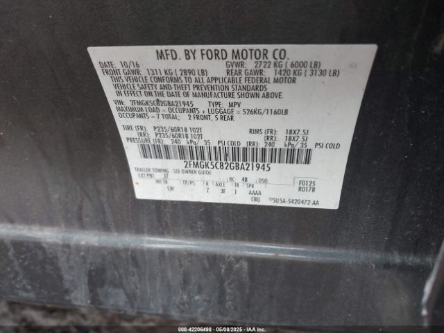2FMGK5C82GBA21945 Ford FLEX SEL