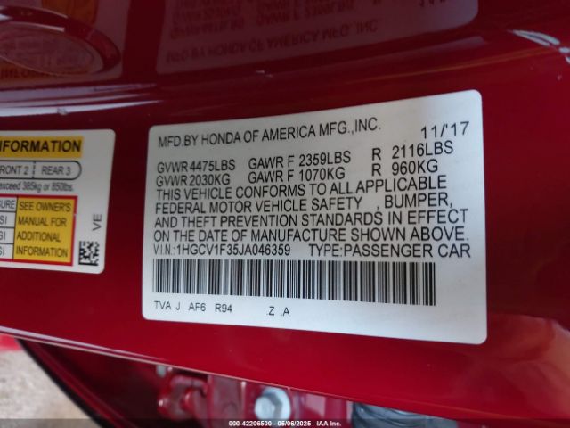 1HGCV1F35JA046359 Honda Accord Sport