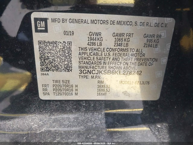 3GNCJKSB6KL278242 Chevrolet TRAX LS