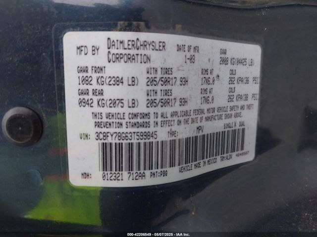 2003 CHRYSLER PT CRUISER 3C8FY78G63T599845 Photo 8