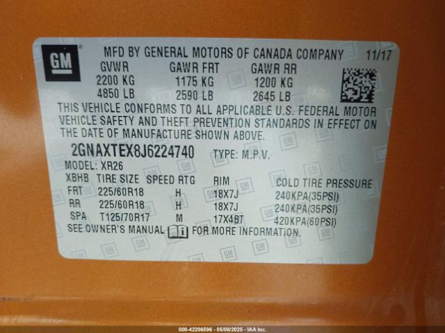 2GNAXTEX8J6224740 Chevrolet EQUINOX LT