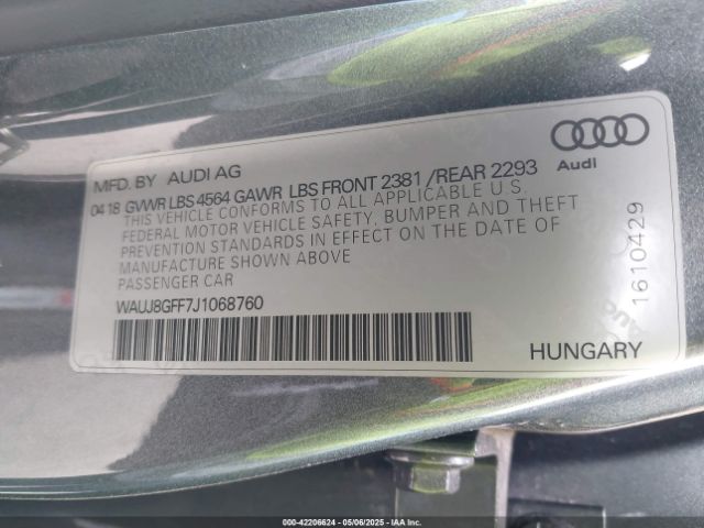 2018 AUDI A3 WAUJ8GFF7J1068760 Photo 8