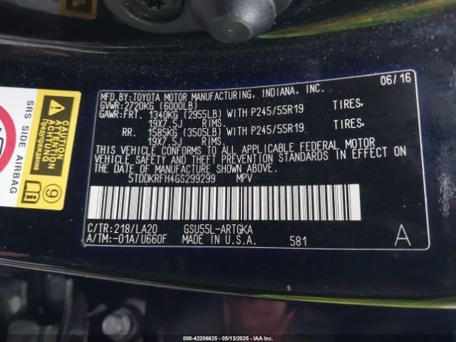 5TDDKRFH4GS299299 Toyota Highlander Limited Platinum V6