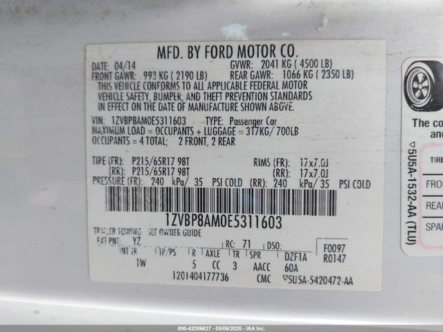 1ZVBP8AM0E5311603 Ford 2014