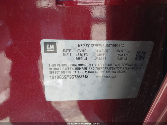 1G1BG5SM9G7268718 Chevrolet le2 - di: direct injection, alum, vvt, gen i, gmna