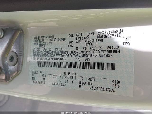 1FMCU9GX6EUD51032 Ford ESCAPE SE