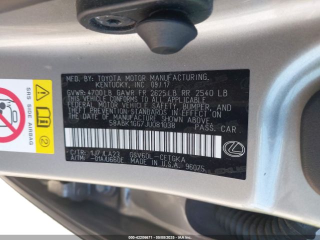 58ABK1GG7JU081038 Lexus ES 350