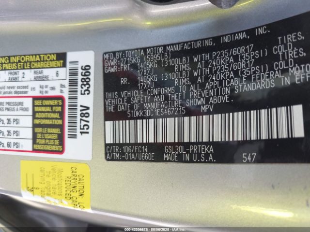 5TDKK3DC1ES467215 Toyota Sienna Le V6 8 Passenger