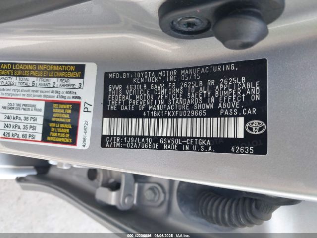 4T1BK1FKXFU029665 Toyota Camry Xle V6