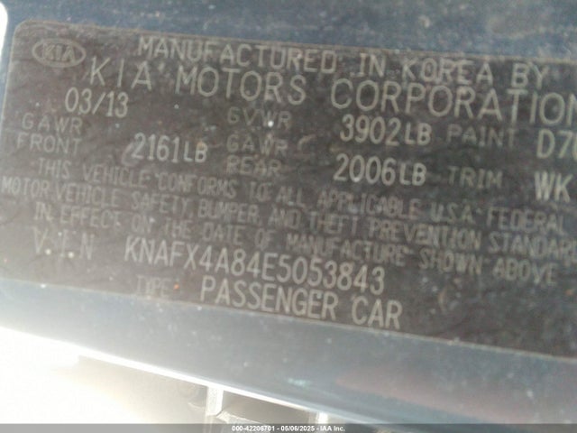 KNAFX4A84E5053843 KIA FORTE EX