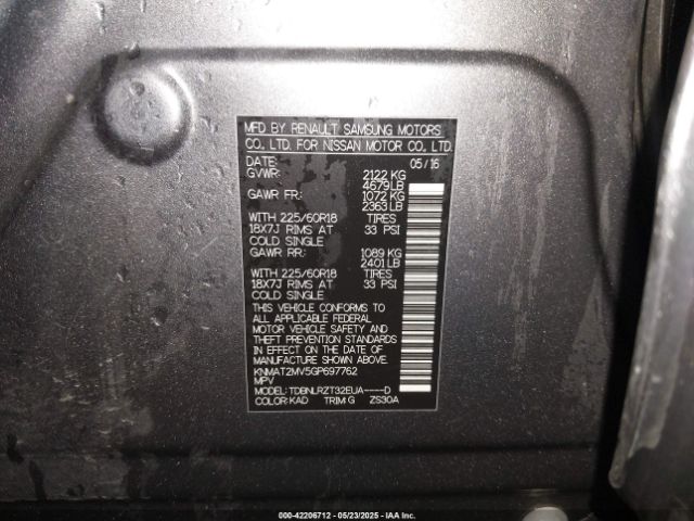 KNMAT2MV5GP697762 Nissan Rogue Sl