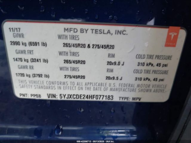 5YJXCDE24HF077183 Tesla 2017