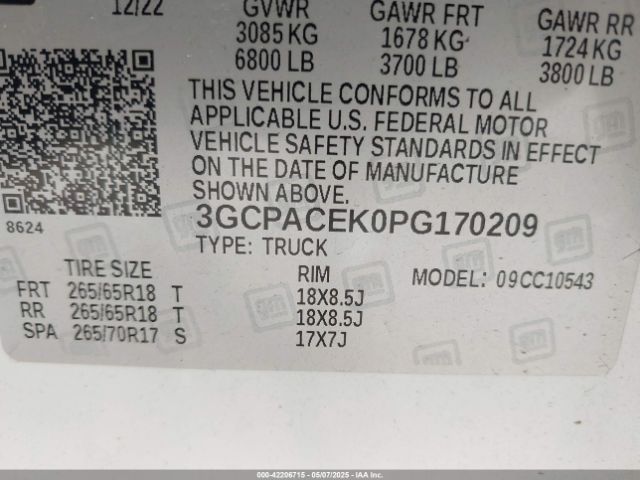 3GCPACEK0PG170209 Chevrolet Silverado 1500 2wd  Short Bed Lt