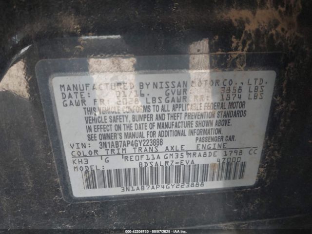 3N1AB7AP4GY223888 Nissan 2016