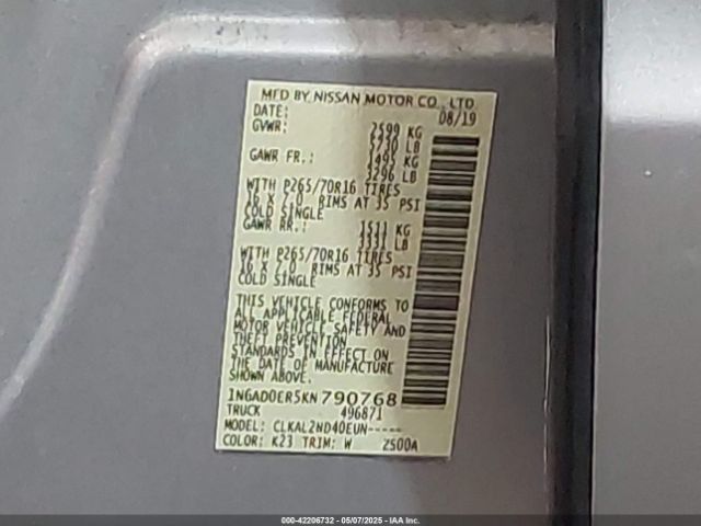 1N6AD0ER5KN790768 Nissan Frontier Sv
