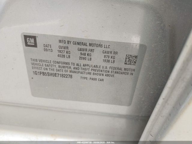 1G1PB5SH9E7182278 Chevrolet Cruze Ls Manual