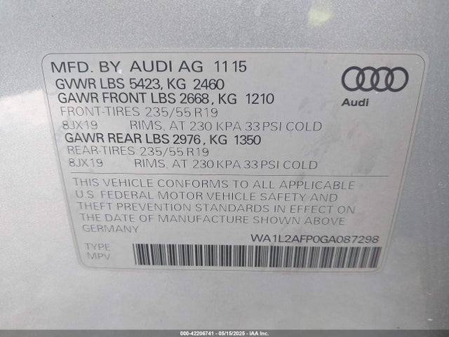 WA1L2AFP0GA087298 Audi 2.0t