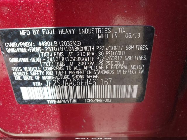 JF2SJAAC6EH461167 Subaru Forester 2.5i