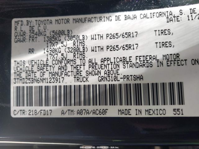3TMDZ5BN6NM123917 Toyota Tacoma Trd Sport