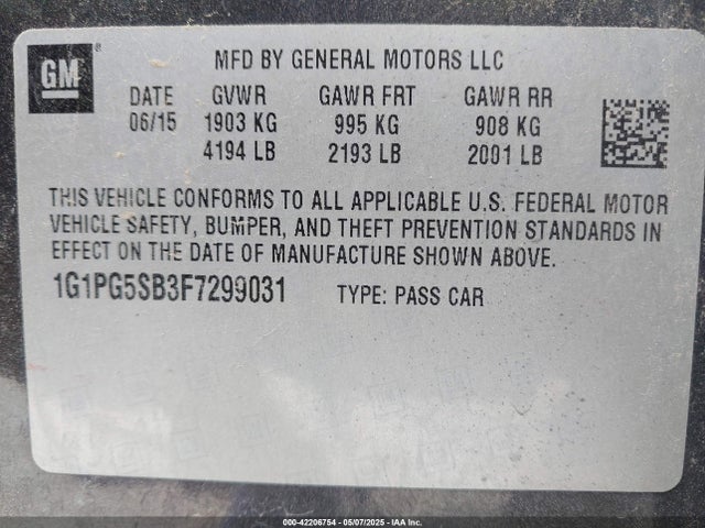 1G1PG5SB3F7299031 Chevrolet CRUZE LTZ