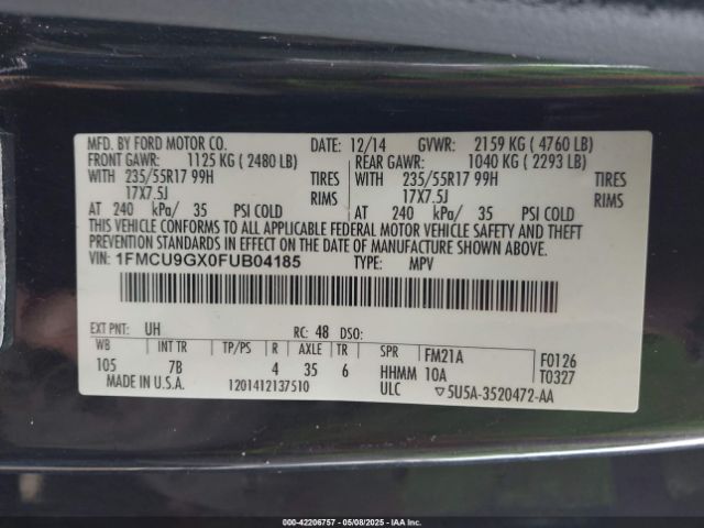 1FMCU9GX0FUB04185 Ford ESCAPE SE
