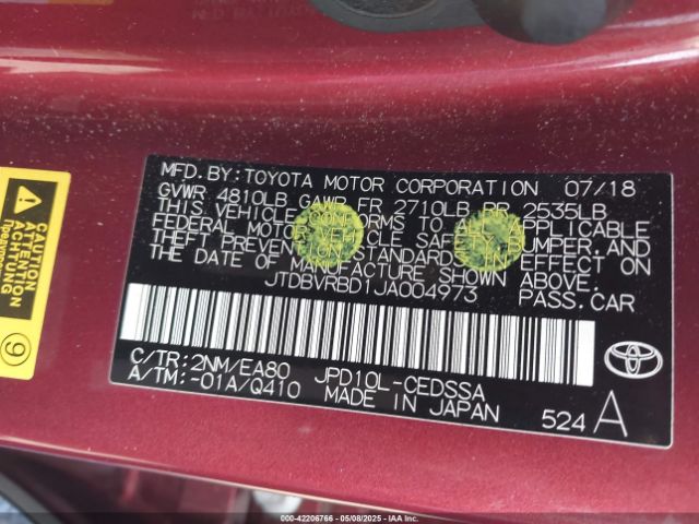 JTDBVRBD1JA004973 Toyota Mirai