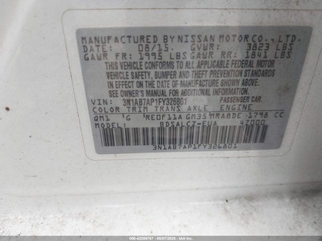 3N1AB7AP1FY326801 Nissan SENTRA S