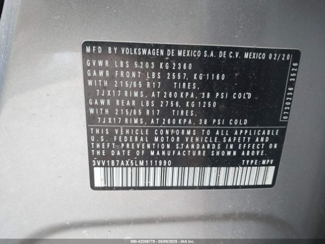 2020 VOLKSWAGEN TIGUAN 3VV1B7AX5LM111990 Photo 8