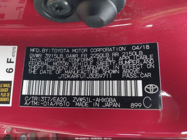 JTDKARFU1J3059711 Toyota Prius Four