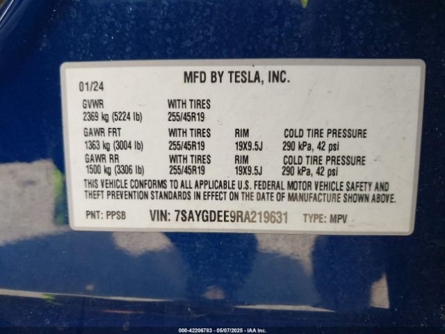 2024 TESLA MODEL Y 7SAYGDEE9RA219631 Photo 8