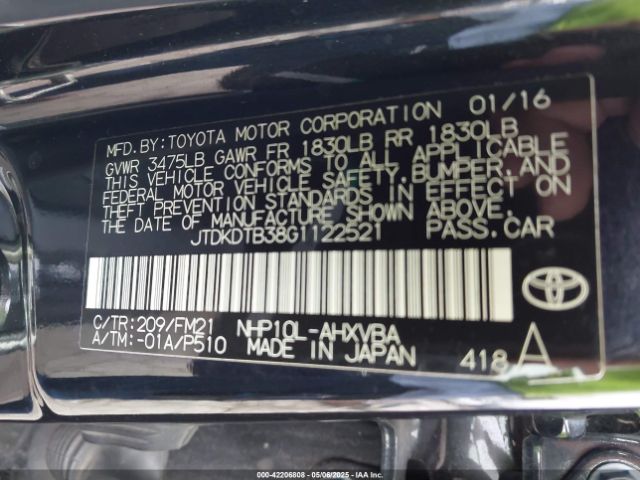 JTDKDTB38G1122521 Toyota Prius C Persona Series