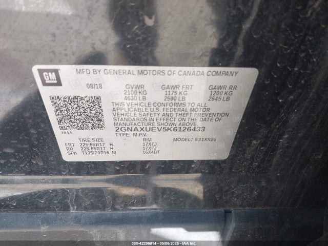 2GNAXUEV5K6126433 Chevrolet lyx - direct injection, vvt, fgt, turbo, alum, gen1