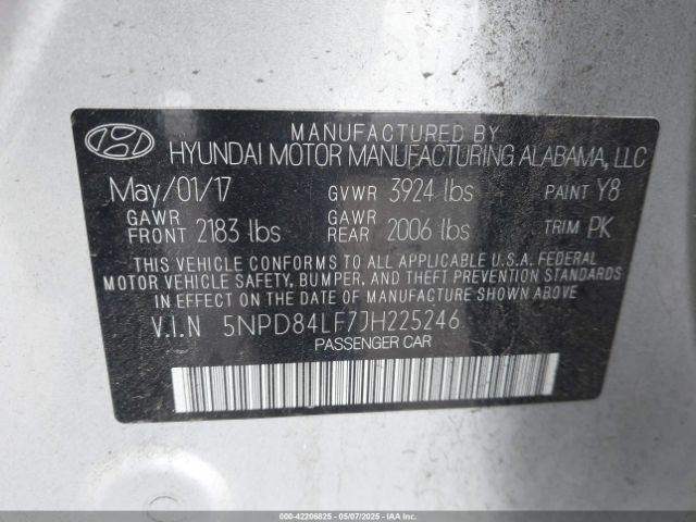 5NPD84LF7JH225246 Hyundai ELANTRA SEL