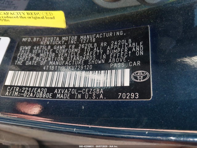 4T1B11HK3KU729120 Toyota a25a-fks