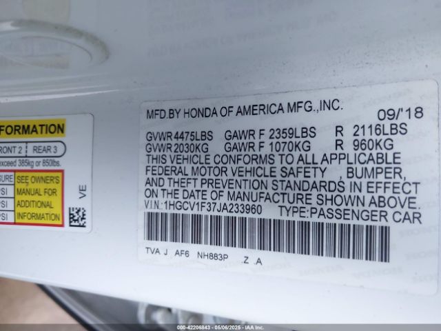 1HGCV1F37JA233960 Honda Accord Sport