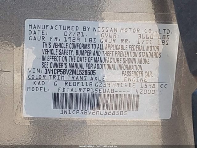 3N1CP5BV2ML528505 Nissan Kicks