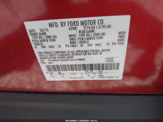 1FM5K7B82FGC21865 Ford Explorer