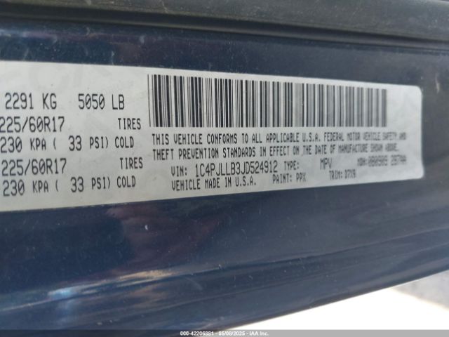 1C4PJLLB3JD524912 Jeep Cherokee Latitude Plus Fwd