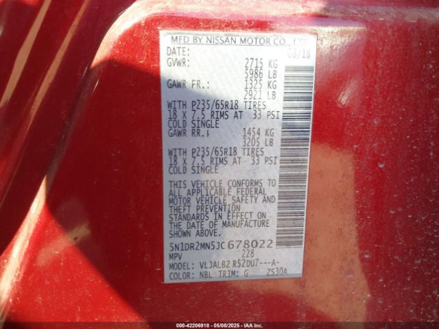5N1DR2MN5JC678022 Nissan Pathfinder S
