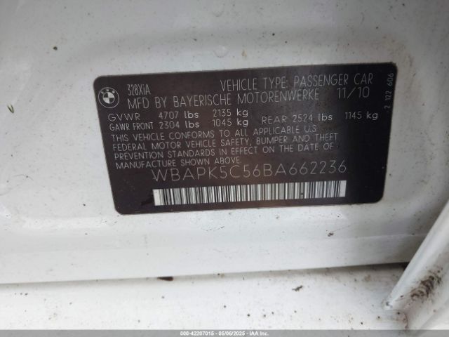 2011 BMW 328I WBAPK5C56BA662236 Photo 8