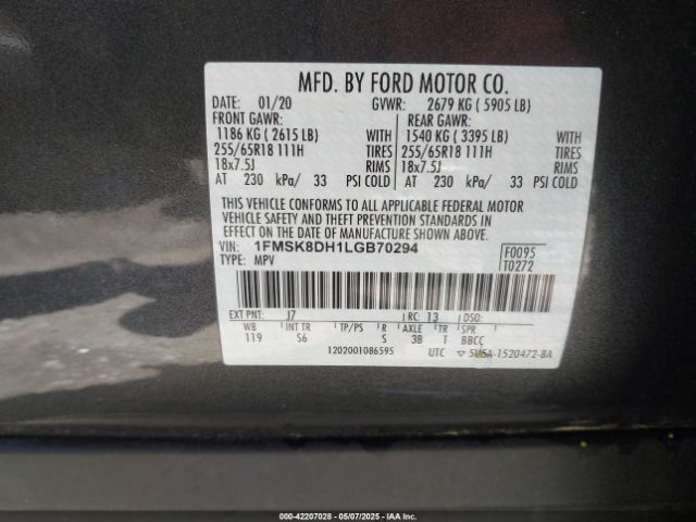 2020 FORD EXPLORER 1FMSK8DH1LGB70294 Photo 8