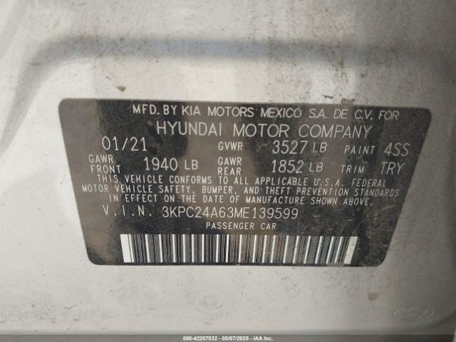 2021 HYUNDAI ACCENT 3KPC24A63ME139599 Photo 8