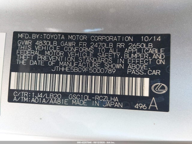 Lexus 2gr-fse 2015 JTHHE5BC9F5000789 Image 9